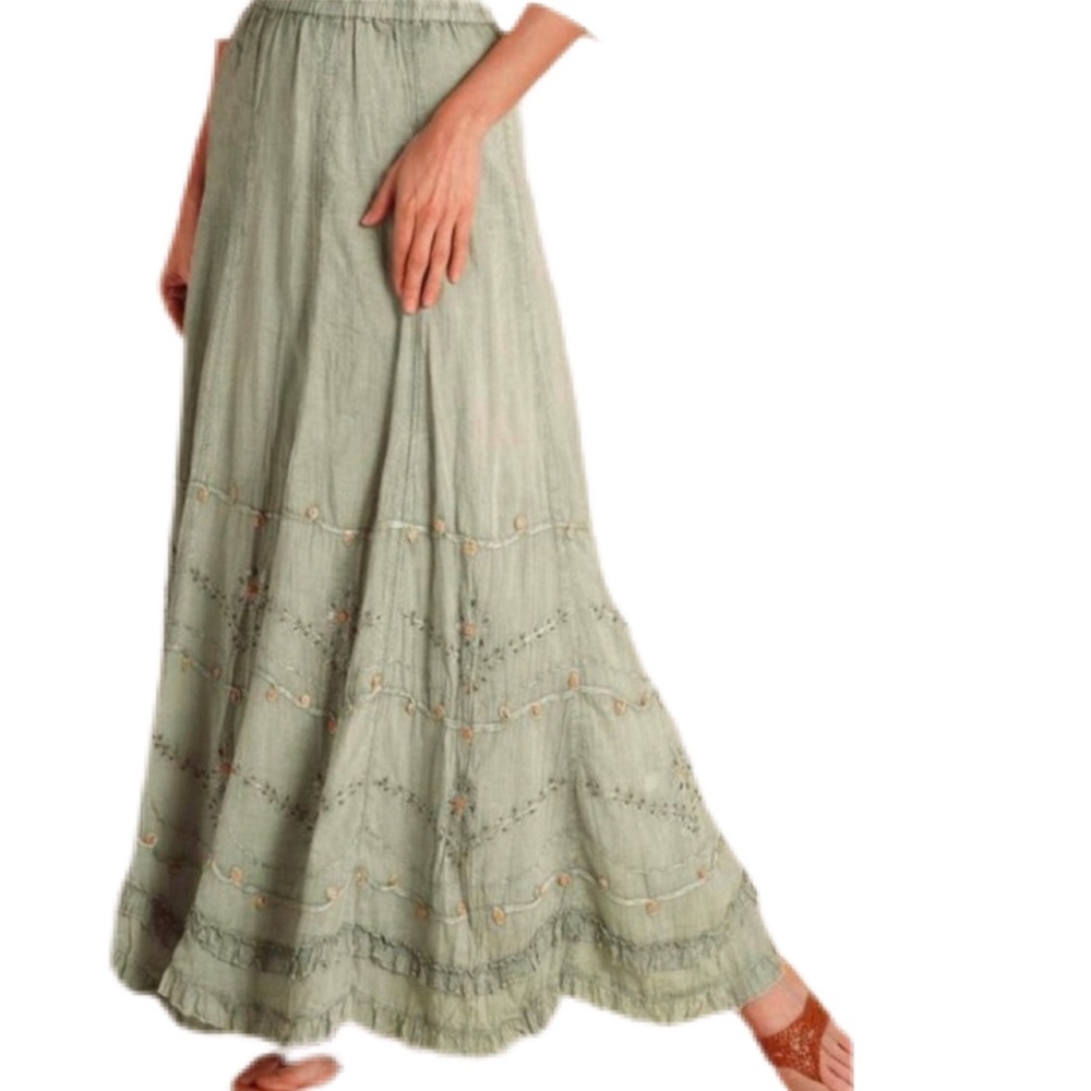 Soft Surroundings Suzette Maxi Skirt, gray green, Small Petite